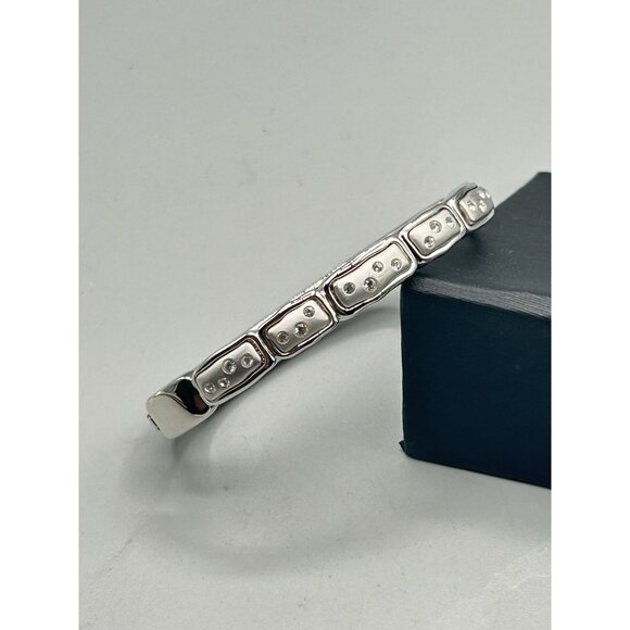 Swarovski Signed Hinged Bangle Bracelet Silver Color with Clear Crystals - Picture 2 of 11